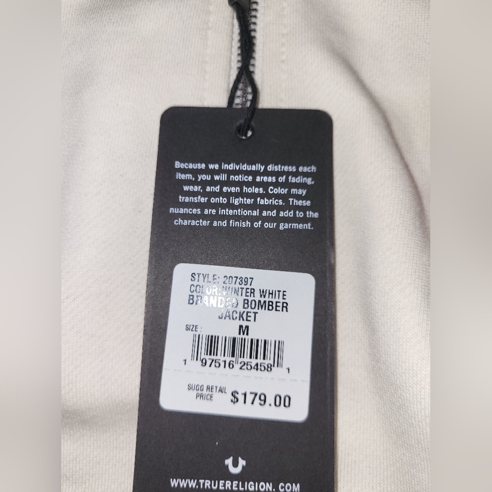 True Religion Cream Bomber Jacket with Red Accents - Picture 3 of 3